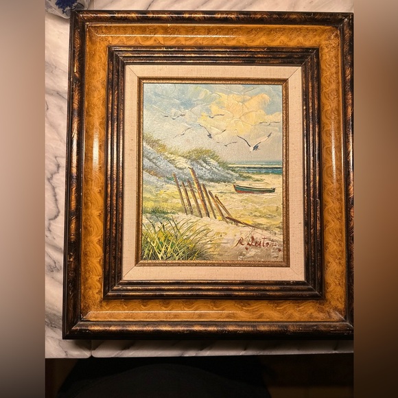 Seaside Landscape Framed Art Signed by R Weston Beautiful frame & linen mat
